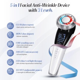 Facial Massager Anti-Wrinkles, Yofuly 5 in 1 EMS Beauty Device with Red & Blue Light, Ultrasonic Face Massager with Hot & Cold Compress for Skin Care, Deep Cleansing, Face Lifting, Anti Aging
