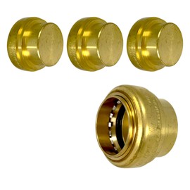PROCURU 4-Pack 1.25-Inch PushFit End Cap, Push-to-Connect Brass Plumbing Fitting for Copper, PEX, CPVC, PE-RT Pipe, Certified Safe (1-1/4", 4-Pack)