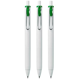 uni-ball UMN-S-05 Retractable Gel Ink Rollerball Pens - 0.5mm Tip Nib - White Barrel - Green Ink - Pack of 3