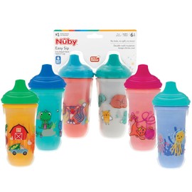 Nuby Boquilla dura aislada sin derrames, taza de 9 onzas, los colores/impresiones pueden variar, 2 unidades (paquete de 1)