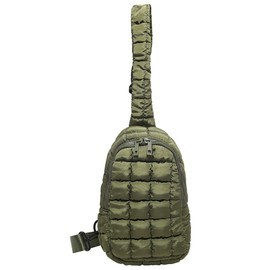 Puffy Crossbody Bag For Women Nylon Handbag Puffer Tote Bags Chest Bag Shoulder Purse Quilted Sling Bag Travel Hiking 2024, Armygreen