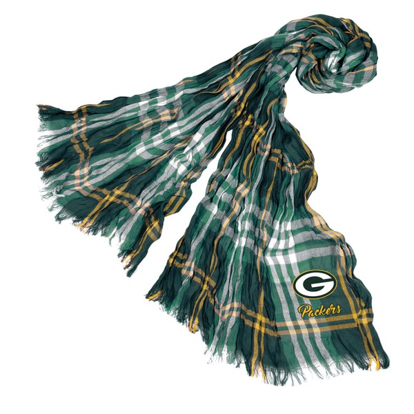 Littlearth Unisex-Adult NFL Green Bay Packers Plaid Crinkle Scarf, Team Color, 70 x 25