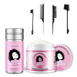 6 Pcs Wig Kit for Lace Front Wigs for Beginner Cosplay Women Girl, 75g Hair Wax Stick, 113g Edge Control Wax Pomade Styling Gel, Teasing Brush, Rat Tail Comb, Edge Brush, 3-in-1 Grooming Brush - Black