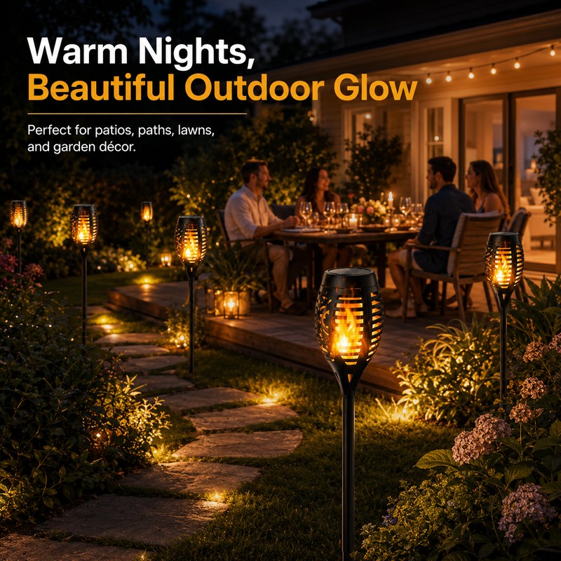 Solar Flame Torch Lights for Garden Decor – Flickering LED
