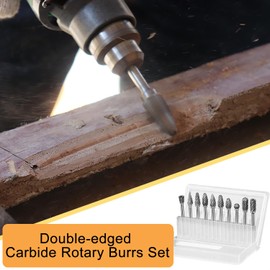 EUZUXU 10 Pieces Carbide Burr Set, Carbide Burrs with Double Cut, with 3 mm Shank, 6 mm Grinding Head, for Grinding, Carving, Metal Polishing, Engraving and Drilling