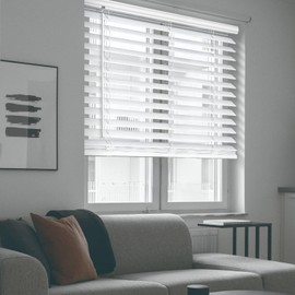 SPC Cordless 2" Flat Slat Venetian Blinds, 36.5" W x 48" H, White, Blinds for Indoor Windows, Blinds for Bedroom, Bathroom by REGAL ESTATE