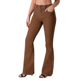 roswear Women's Trendy Stretchy Flare Jeans Mid Rise Bootcut Curvy Denim Pants Brown Small