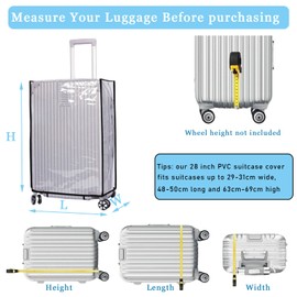 Hapforever 1 Pack Thicken Clear Luggage Cover Protector, 28 Inch Clear PVC Suitcase Cover Protectors Waterproof Luggage Covers for Wheeled Suitcase Dustproof Suitcase Covers for Luggage
