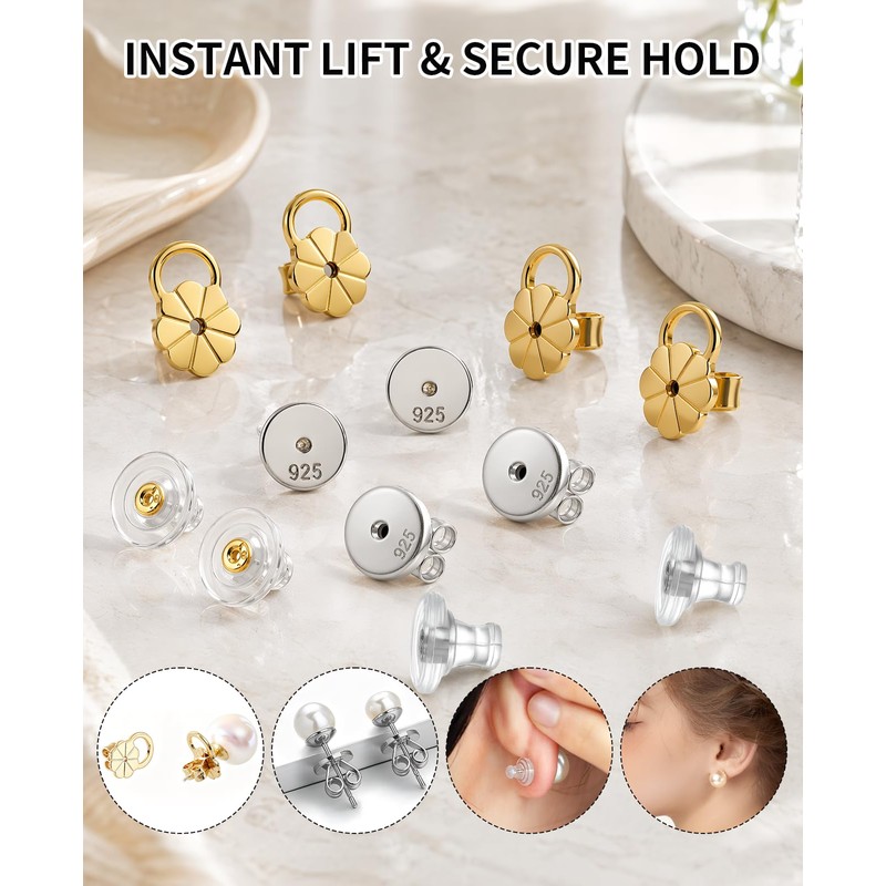 DAWZMR 12 Pairs Earring Backs for Droopy Ears, Secure Earring
