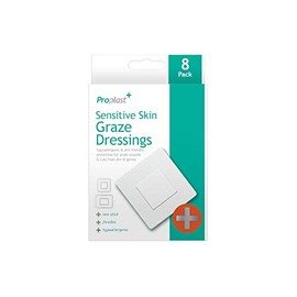 Proplast Sensitive Skin Graze Dressing Hypoallergenic & Skin Friendly Protection for Small Wounds & Cuts from Dirt and Germs, Non- Stick, Flexible, Easy to Use-Pack of 8