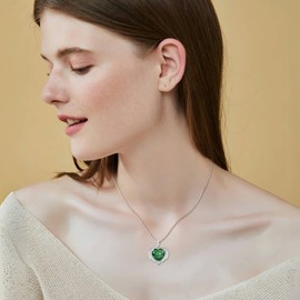 Lwsary Angel Wings Necklace 925 Sterling Silver Love Heart Pendant Emerald Necklace May Birthstone Jewelry for Women