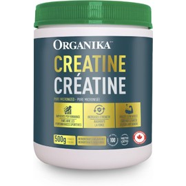 Organika Canadian-Made Creatine Powder- Pure Micronized Creatine Monohydrate - Helps Build Lean Muscle, Increase Strength, and Improved Recovery and Performance for Men and Women - 500g, 100 servings