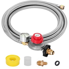 Micnce 0-30 PSI High Pressure Adjustable Propane Regulator with Gauge Hose, 12FT Stainless Steel Braided Hose, 3/8" Female Flare, 1/8" Male NPT, Connect 5-100LB POL Propane Tank