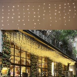LOFTOLMEA LED Ceiling Icicle Lights, 13FT 96 LEDs 8 Modes Twinkle Christmas Hanging Fairy String Curtain Lights for Parties Mall Patio Yard Indoor Outdoor Decoration Warm White, 4M