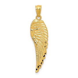 Saris and Things 14k Yellow Gold Solid Gold Polished & Textured Angel Wing Charm Pendant