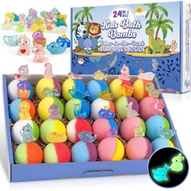 Bath Bombs for Children, Pack of 24 Bath Bombs with Shine in the Dark Surprise Inside, Colourful Bubble Bath Fizz for Children, Perfect Birthday, Children's Day for Boys and Girls