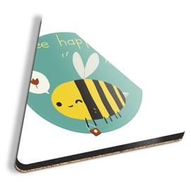 1 x Triangle Coaster - Bee Happy Cute Funny Fun Bug Animal Cork Backed MDF Glossy Tea Coffee Accessory #58774
