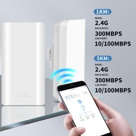 Wireless Bridge Point to Point Outdoor WiFi, 5.8GHz 1KM Network Expansion Kit for PtP/PtMP Bridge with Dual 100Mbps, Long Range High Speed for Network Extend, PoE Adapter, IP65 Waterproof