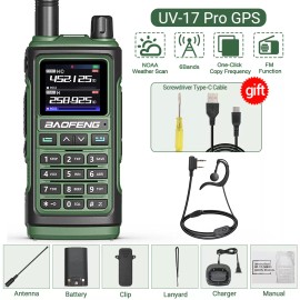 Baofeng UV-17 Pro GPS Air Band Walkie Talkie Long Range NOAA Ham Two Way Radio - Green+TYPE-C+EJ