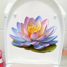 Purple Lotus Butterfly Toilet Cover Sticker Decals,Spring Flower Leaf Butterfly Waterproof Toilet Lid Tank Seat Decals Cistern Self-Adhesive Bathroom Wall Sticker