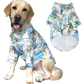 Hawaii Shirt for Dogs - Seabeach Prints Polo T-Shirt, Breathable Cool Beach Style Summer Clothes for Large Dog Boys and Girls (2X-Large, Blue)