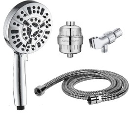 Original StoneStream 10 Mode Chrome showerhead + Hose + Adapter + Stones Cartridge | Unveil Showering Perfection | Elevate Your Bathroom with Sleek and Stylish Design | 10 Modes, Endless Bliss