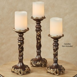 Vina Elegante Victorian Style Candleholders | Bronze, Gold | Traditional Centerpiece Decor with Acanthus Leaves Design | Holds Pillar or Taper Candles