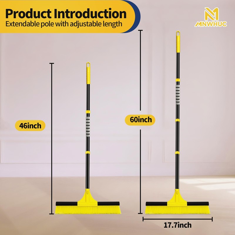 18”Push Broom Brush for Floor Cleaning with 60” Long Handle