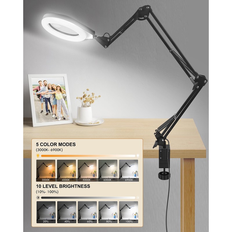 10X & 5X Magnifying Glass with Light, Ultra Long Swing