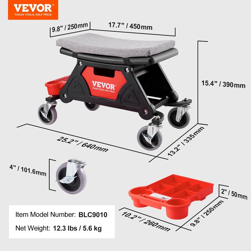 VEVOR Mechanic Stool 300 LBS Capacity Garage Stool Gift for