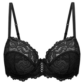 Deyllo Women’s Sheer Lace Bra Underwire Unlined Bra Full Coverage Non Padded(Black,36B)