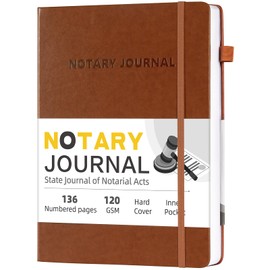 Homlive Notary Journal Log Book, 7”x10 Notary Book, Notary Log Books Notary Public Journal for Notarial Acts, Hardcover Notarial Journal, 120gsm Thick Paper, 136 Numbered Pages, Brown