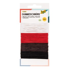 folia 13701 - Gummi-Schnüre, dünnes elastisches Gummi-Band in 4 Farben à 5 m, ca. 1 mm stark, zum Basteln von Masken, Armbändern uvm.