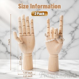 Framendino, 2 Pack 7" Flexible Wood Hand Model Wooden Mannequin Right Left Drawing Figure Artist Manikin Art Sketching Painting for Home Office Desk Decoration