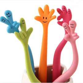 Funny Bendable Ballpoint Pen - Bending Hand Gesture, 0.7mm Black Ink, 6 Pcs/Set