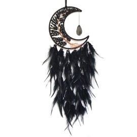 SOYUZU Black Dream Catcher, Moon Dream Catcher Wall Decor with Agate Pendant, Large Dream Catchers with Crystal Tree of Life, Feather Dream Catcher for Home, Bedroom Decoration