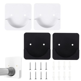 4 Pcs Curtain Rod Holders Universal Square Drilling Sticky Shower Curtain Hooks Mount Sticker for Bathroom, Wardrobe（Black, White