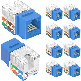 VCE Cat6 Slim Keystone Jacks - Paquete de 10 conectores RJ45 Punch Down con certificación UL, adaptador de inserción para placa de pared Decora o panel de parcheo, 90 grados con certificación UL en