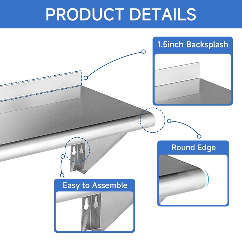 ROCKPOINT Stainless Steel Shelf 12 x 30 Inches 280lb, 2