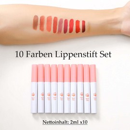 Lana Lip Gloss Set, 10 Colours Lipstick Set, Matte Lip Gloss Highly Pigmented Velvet, Lip Makeup Set, Long-Lasting & Waterproof, Pink Red Nude Lipstick for Women and Girls