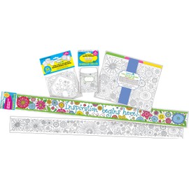 BARKER CREEK Décor Set, Color Me! in My Garden, Adult Coloring Book Style, 35' Double-Sided Border, 36 Cut-Outs with 15 Coordinating Name Tags, 36 Library Pockets, 12 Letter Size File Folders (3509)