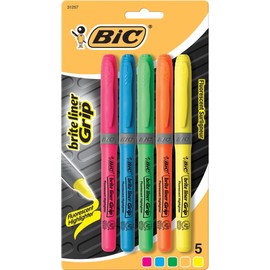 BIC Brite Liner Grip Highlighters, Assorted Colors, Pack of 5
