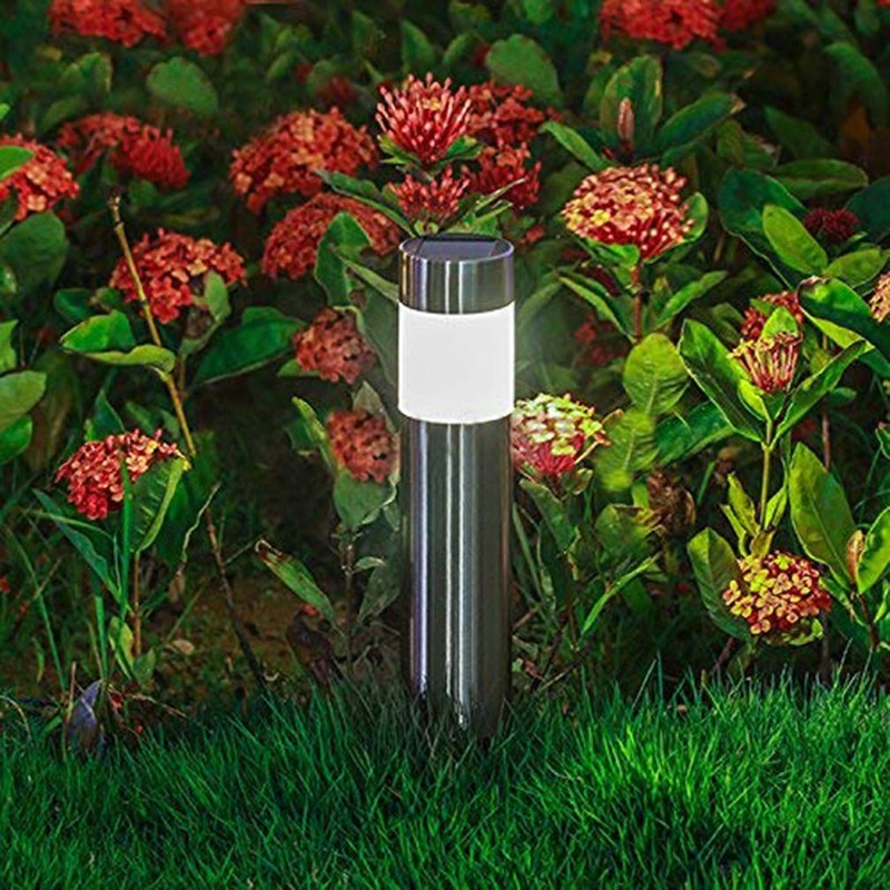 Solar Bollard Lights Outdoor - 6 Pack Stainless Steel Warm