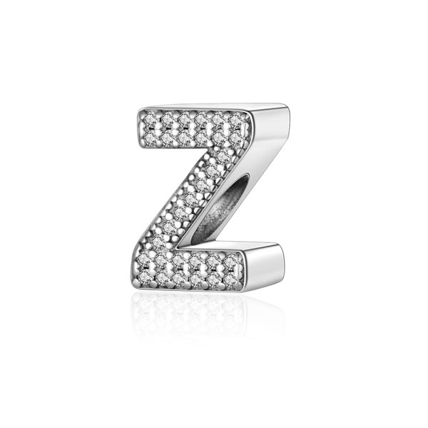 Symretie Alphabet A-Z Initial Bead Charms Sterling Silver with Cubic