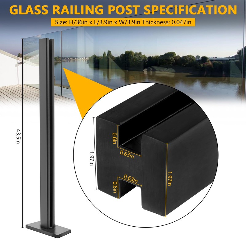 VoTwoofv Glass Railing Mid Post 43.5",304 Stainless Steel Glass Balustrade