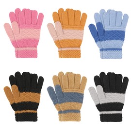 TAGVO Winter Gloves for Kids 6 Pairs, Boys or Girls Knit Gloves, Knit Full Fingers Mittens, Windproof Winter Warm Gloves Thermal Fleece Snow Gloves