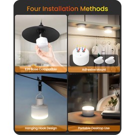 GOEBLESON Rechargeable Light Bulbs with Remote Control 2 Pack, 5400mAh Battery Operated Light Bulb, 3 Color Temperatures 12 RGB, Wireless Light Bulbs for Emergency, Camping, Home Lighting, R09YBP205