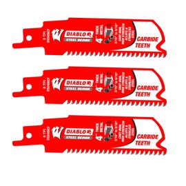 Diablo Steel Demon Carbide Teeth Reciprocating Saw Blades with Perma-Shield Coating for Thick Metal - 4" Length, 8 TPI, 3-Pack - DS0408CF3