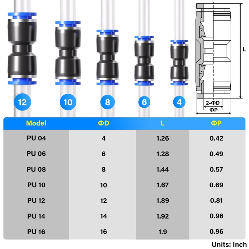 TAILONZ PNEUMATIC 50 pcs Straight Push Connectors Plastic Quick Release