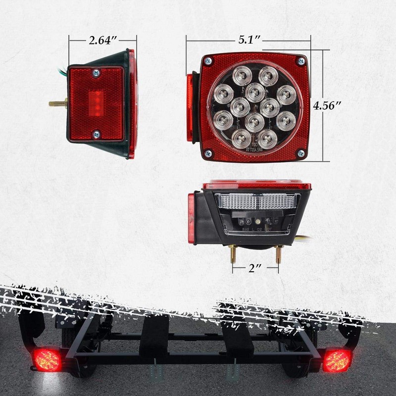 Partsam 12V Waterproof Square LED Trailer Tail Light Kit Clear
